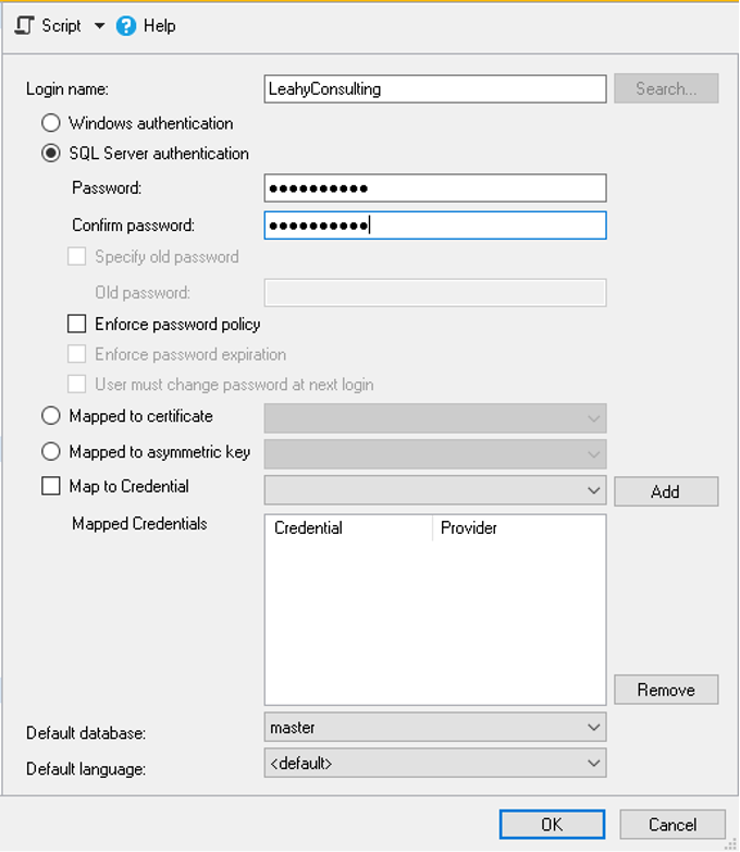 Create a SQL Server authenticated user